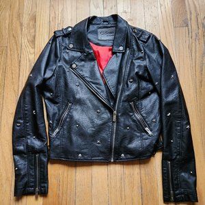 Black Star Studded Vegan Leather Moto Jacket